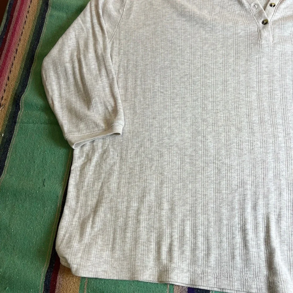 Northcrest Plus Henley Top Womens 22W/24W Gray Ribbed Knit 3/4 Sleeve Casual